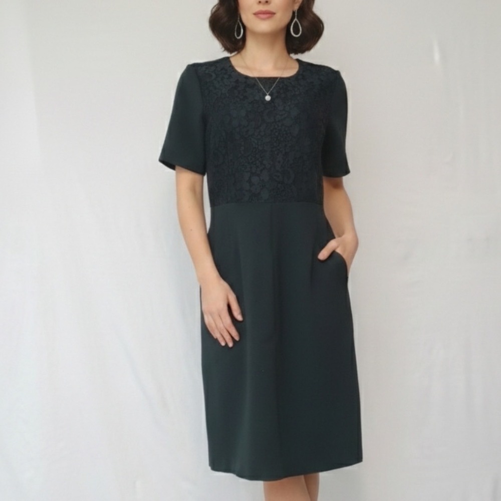 Lands End Black Lace Bodice Sheath Dress With Pockets Womens 6T (Tall)Tall